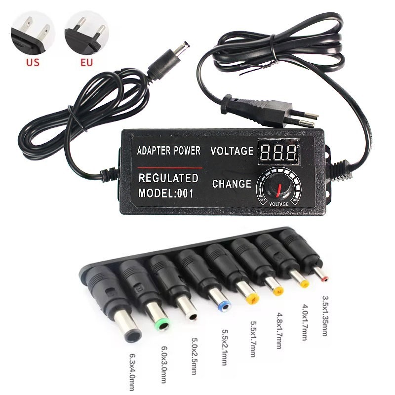 DC-einstellbares Netzteil 220 V auf 3 V-24 V, 3 A mit Bildschirm, Universal-Adapter mit 8 Steckern, 34-Stecker-Adapter
