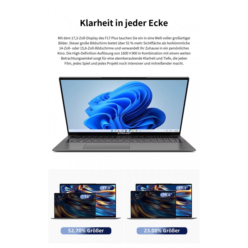 Teclast f17plus 17,3 Zoll Laptop Intel N95 16GB RAM 512GB SSD Windows 11